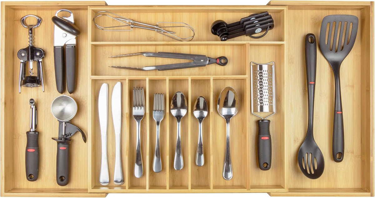 KitchenEdge Premium Silverware, Flatware and Utensil Organizer for Kitchen Drawers, Food-Safe