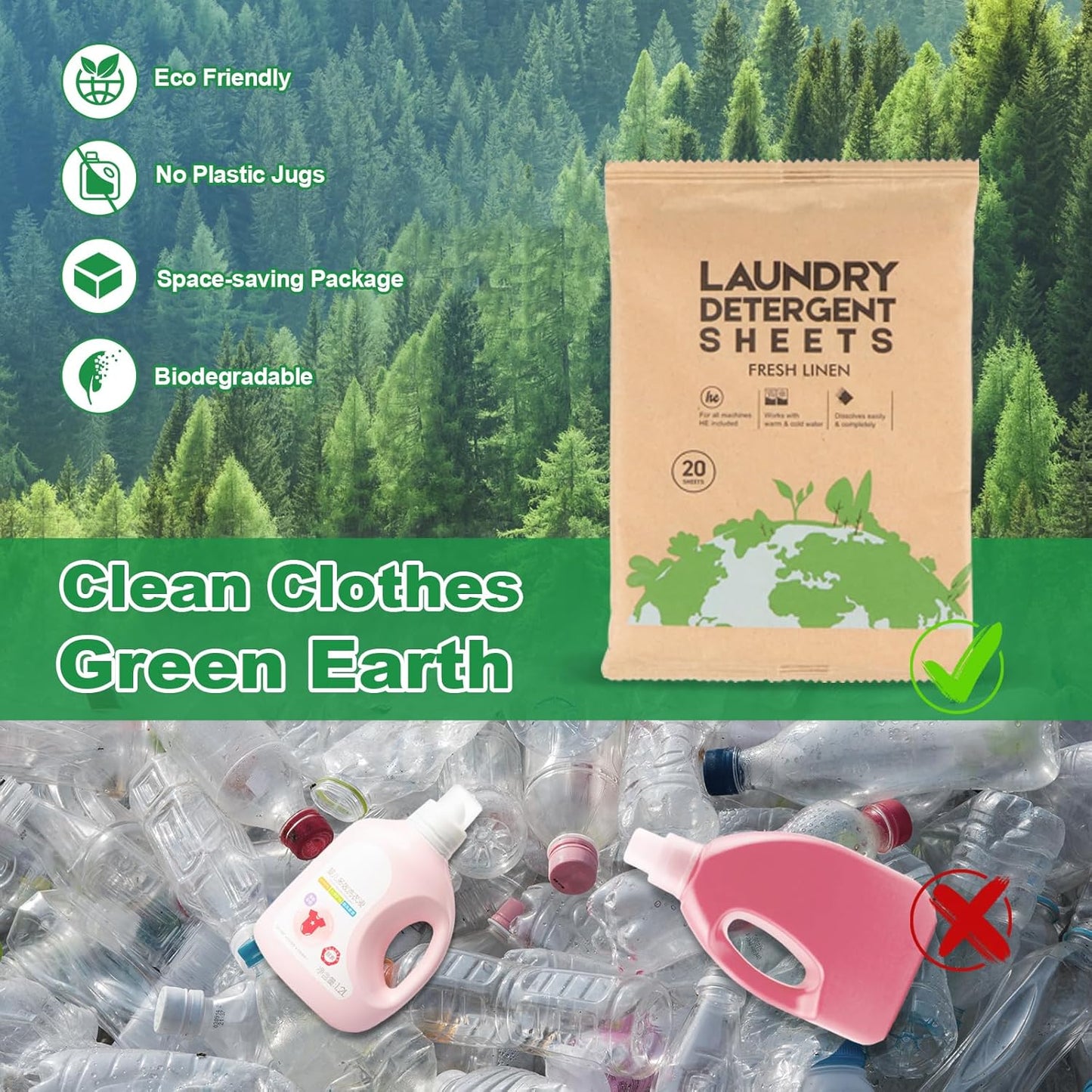 Laundry Detergent Sheet, Eco-Friendly & Hypoallergenic Wash Strips, Natural Ingredients