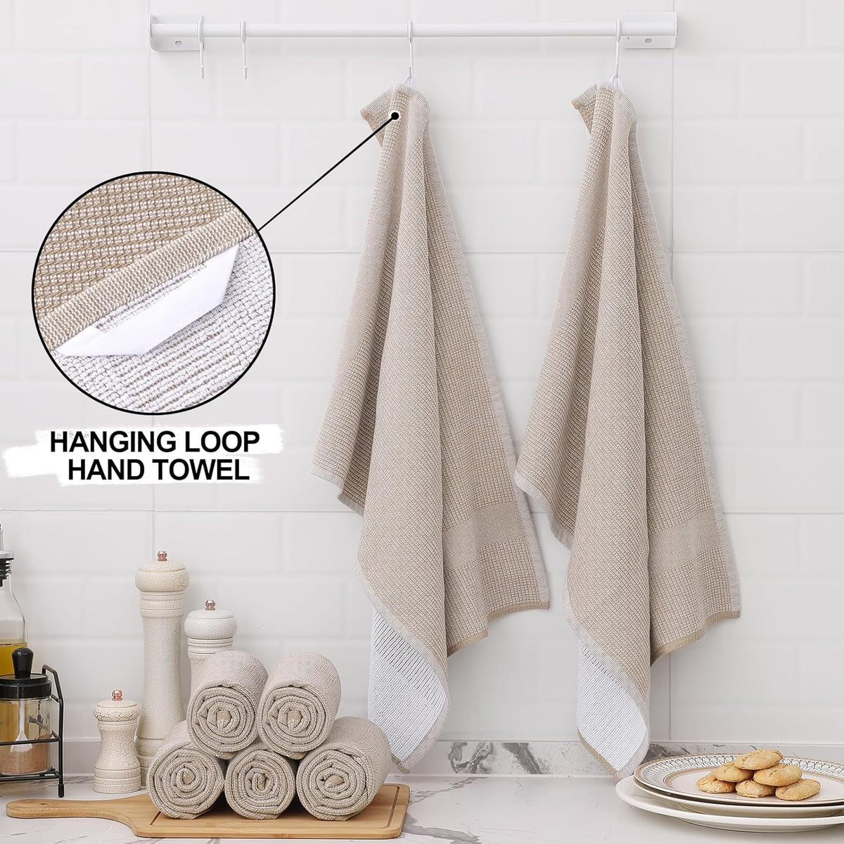 Homaxy Premium Kitchen Towels(18”x 28”, 6 Pack), Large Cotton Kitchen Hand Towels, Flat and Terry