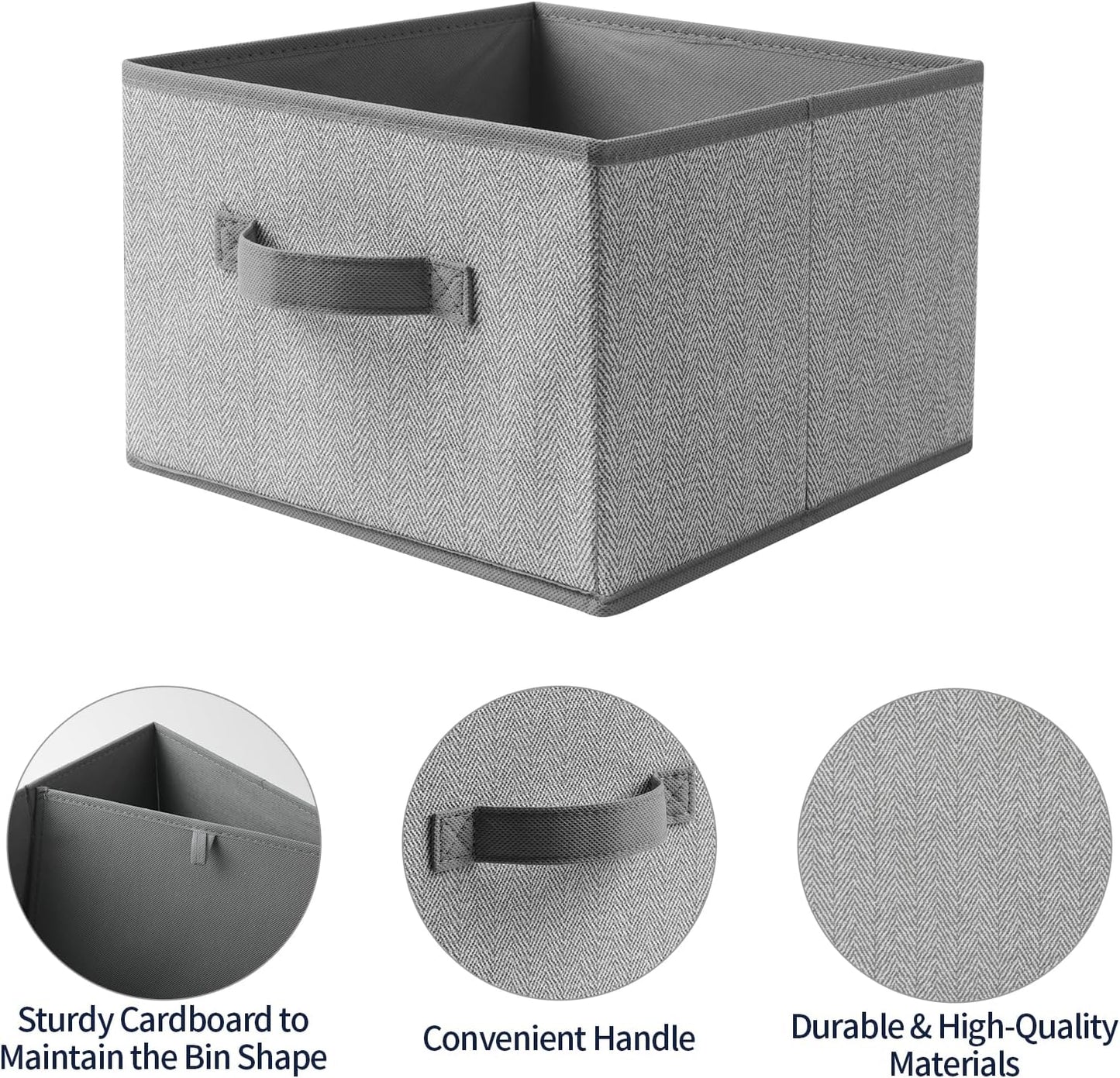 Storage Baskets, 11-Inch Woven Fabric Bins, Storage Cubes with Reinforced Handles, Organizer Bins