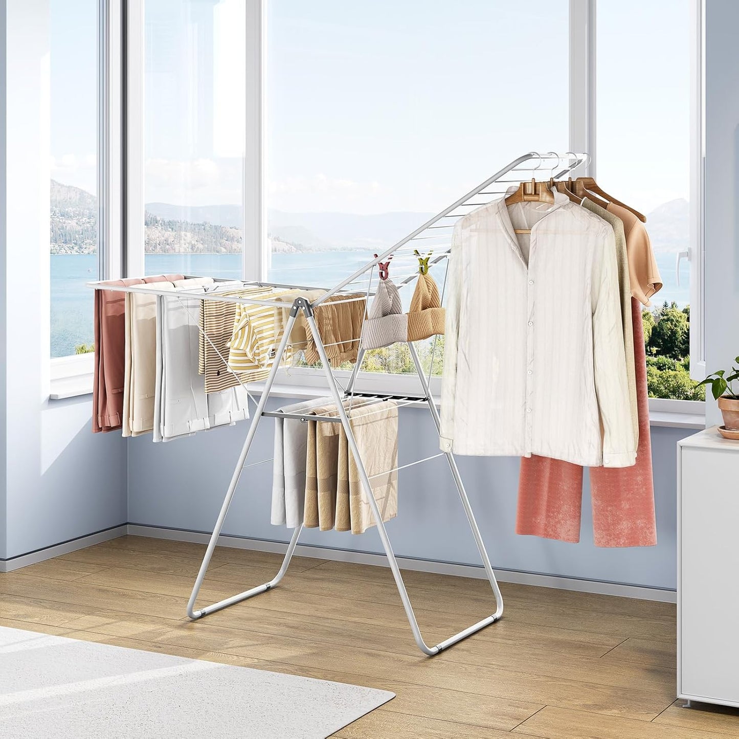 KINGBOARD Clothes Drying Rack Foldable, Metal Drying Rack Clothing with Height-Adjustable, Laundry