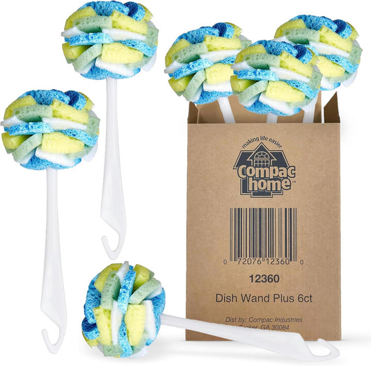 Compac Home Dish SpongeWand Plus Tri Surface Scrubbing Sponge with Cello Foam Scour Sponge Petals