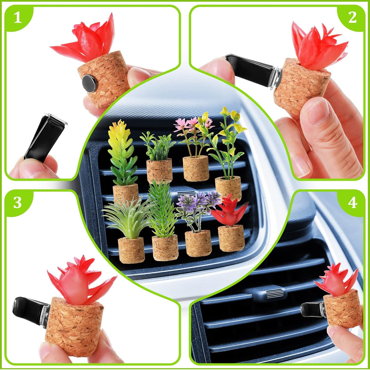 8 Pieces Artificial Plant Air Vent Clips Succulents with Essential Oil Mini Cute Sprayer Car Plant