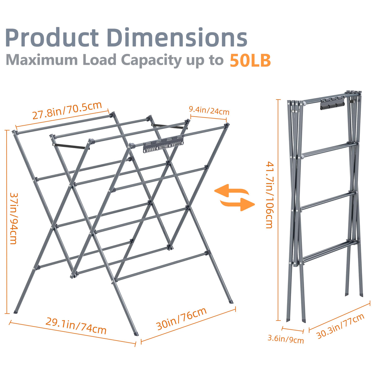 Drying Rack Clothing,12 Drying Poles with Sock Clips Clothes Drying Rack