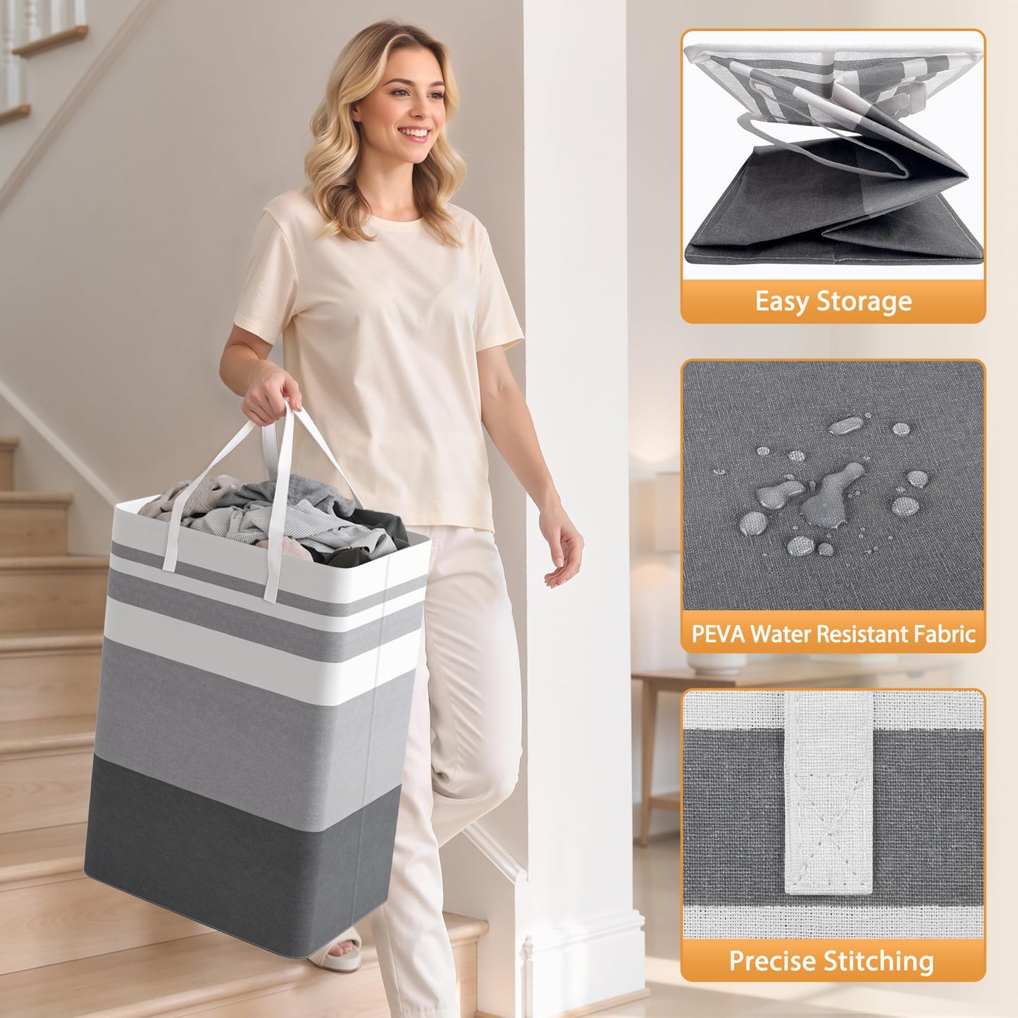 HomeHacks 2 Pack Large Laundry Baskets, Laundry Hampers Bags (Grey 75Lx2)