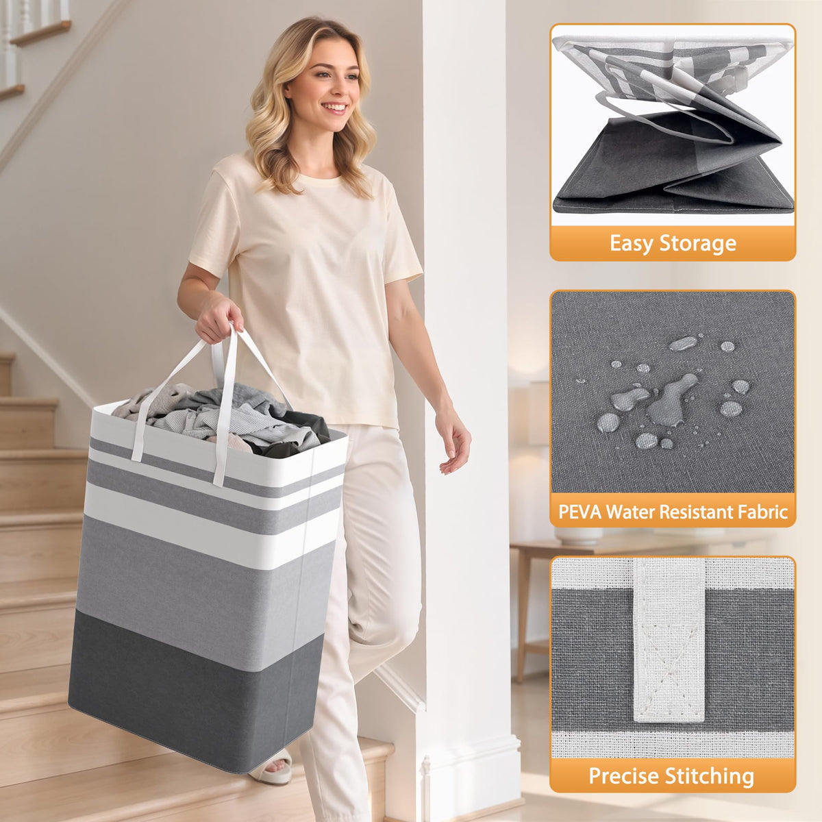 HomeHacks 2 Pack Large Laundry Baskets, Laundry Hampers Bags (Grey 75Lx2)