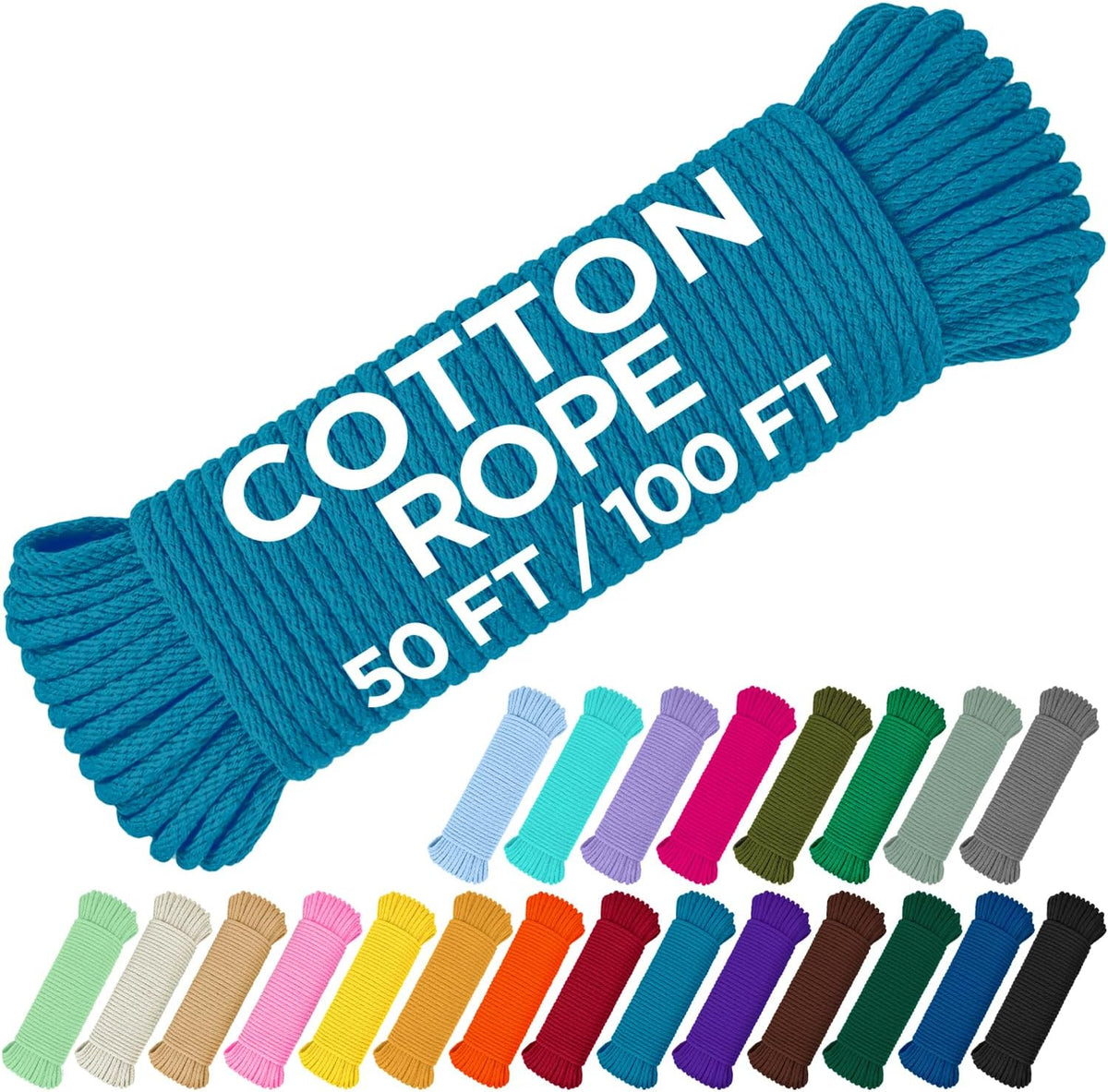 TECEUM Cotton Rope 3/16” (5 mm) – 50 FT – Strong All-Purpose Braided Rope – Natural Cotton – for