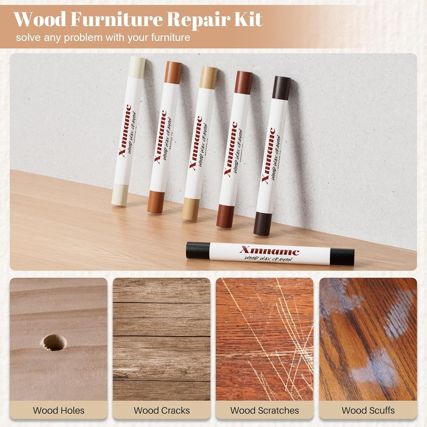 Wood Filler Sticks, 12 Colors Wood Wax Crayons Furniture Markers Touch Up for Repair Any Furniture