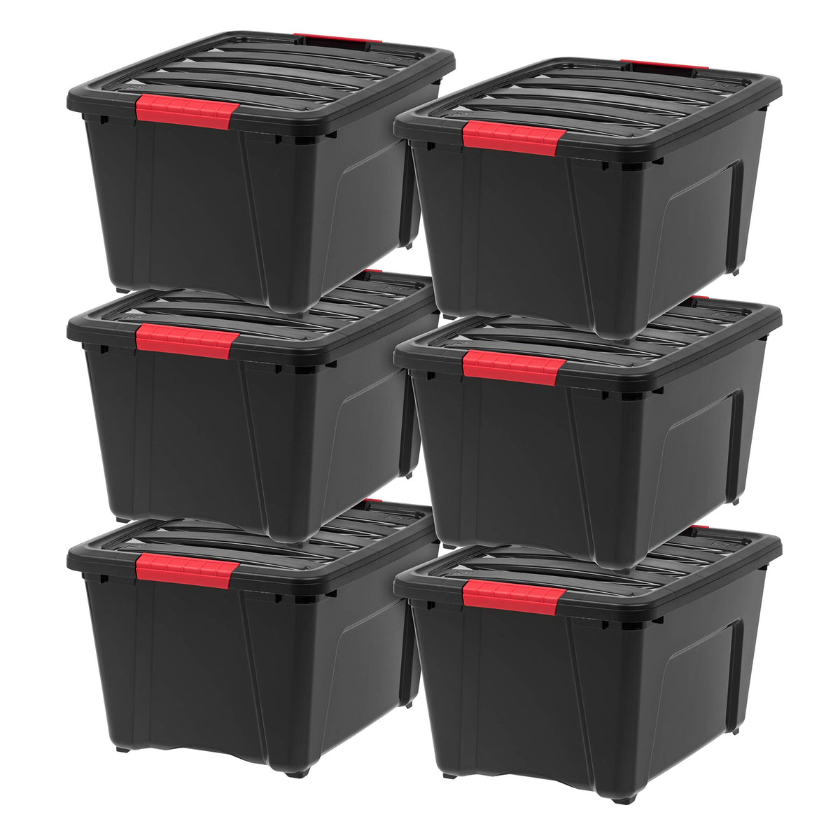 IRIS USA 6-Pack 32 Quart Storage Bins with Lids, Black