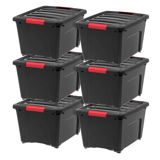 IRIS USA 6-Pack 32 Quart Storage Bins with Lids, Black