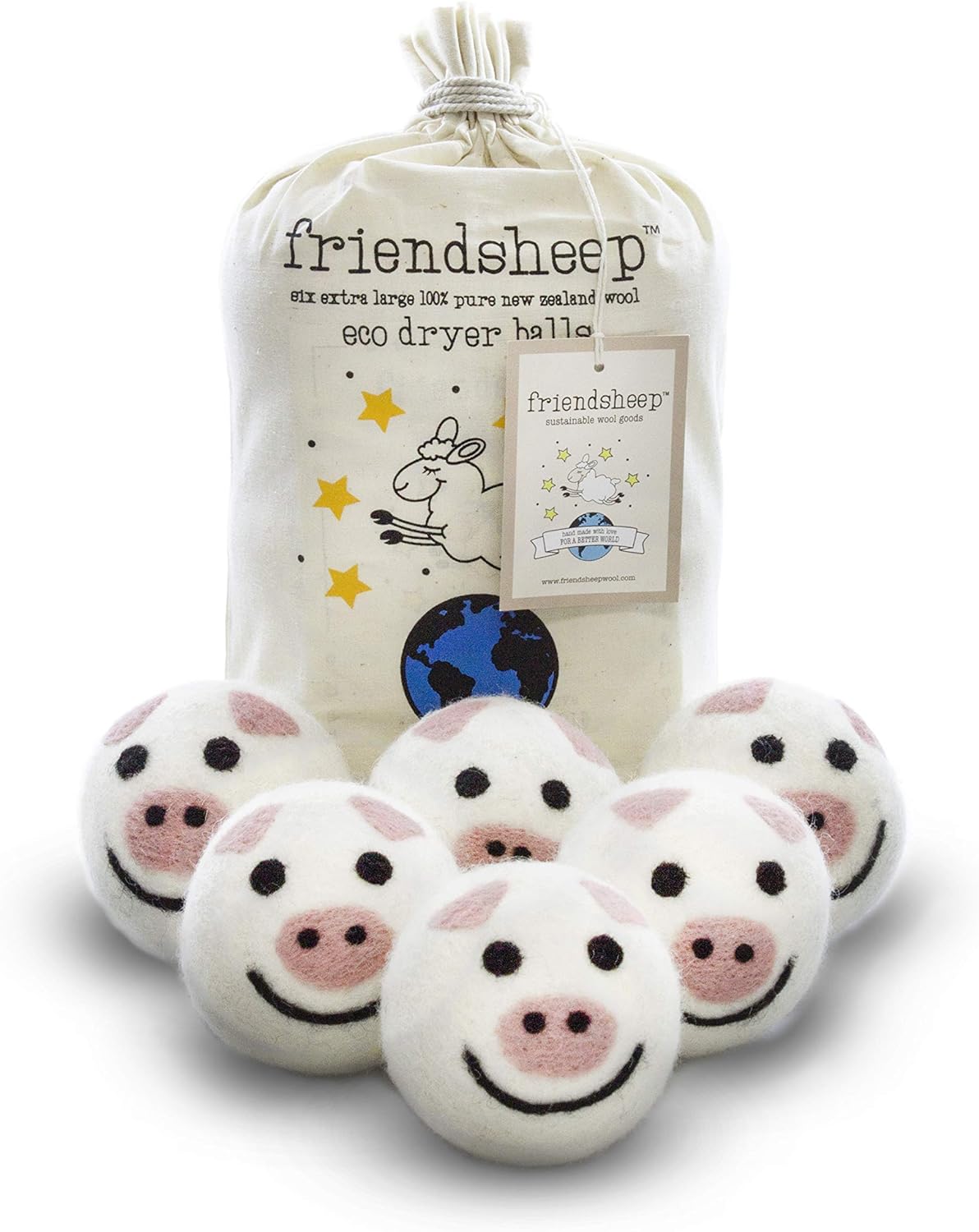Friendsheep Wool Dryer Balls 6 Pack XL Organic Premium Reusable Cruelty Free Handmade Fair Trade No