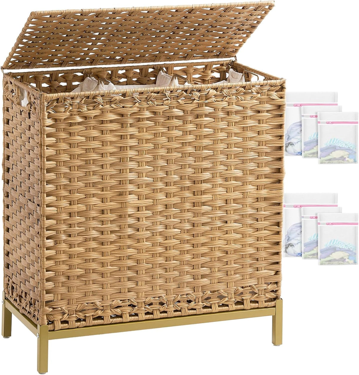 Laundry Hamper with Lid 132 L, (35 Gallons) Clothes Hamper with Lid, Handwoven Rattan Laundry