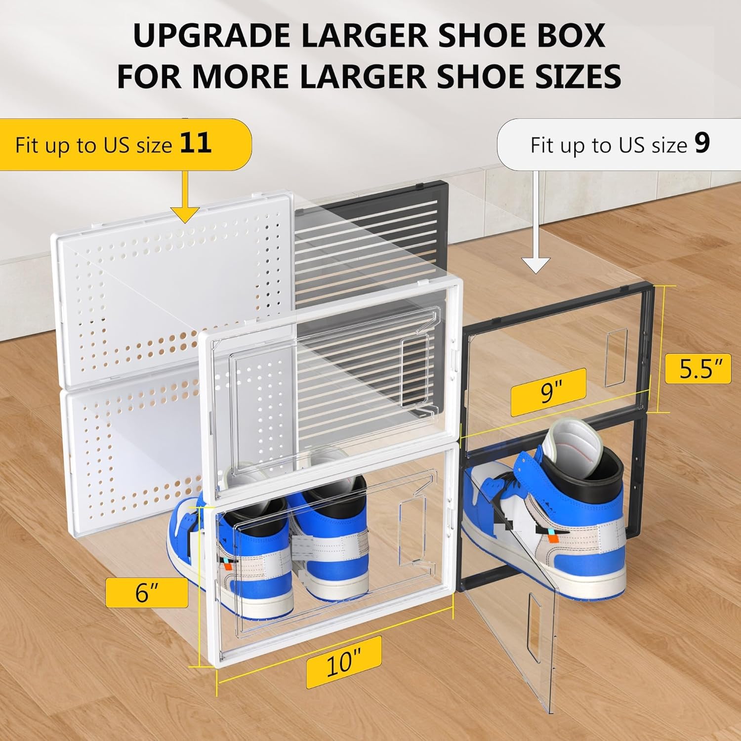 Secret Space 12 Pack X Large Shoe Organizer Storage Boxes for Closet, Modular Space Saving Shoe