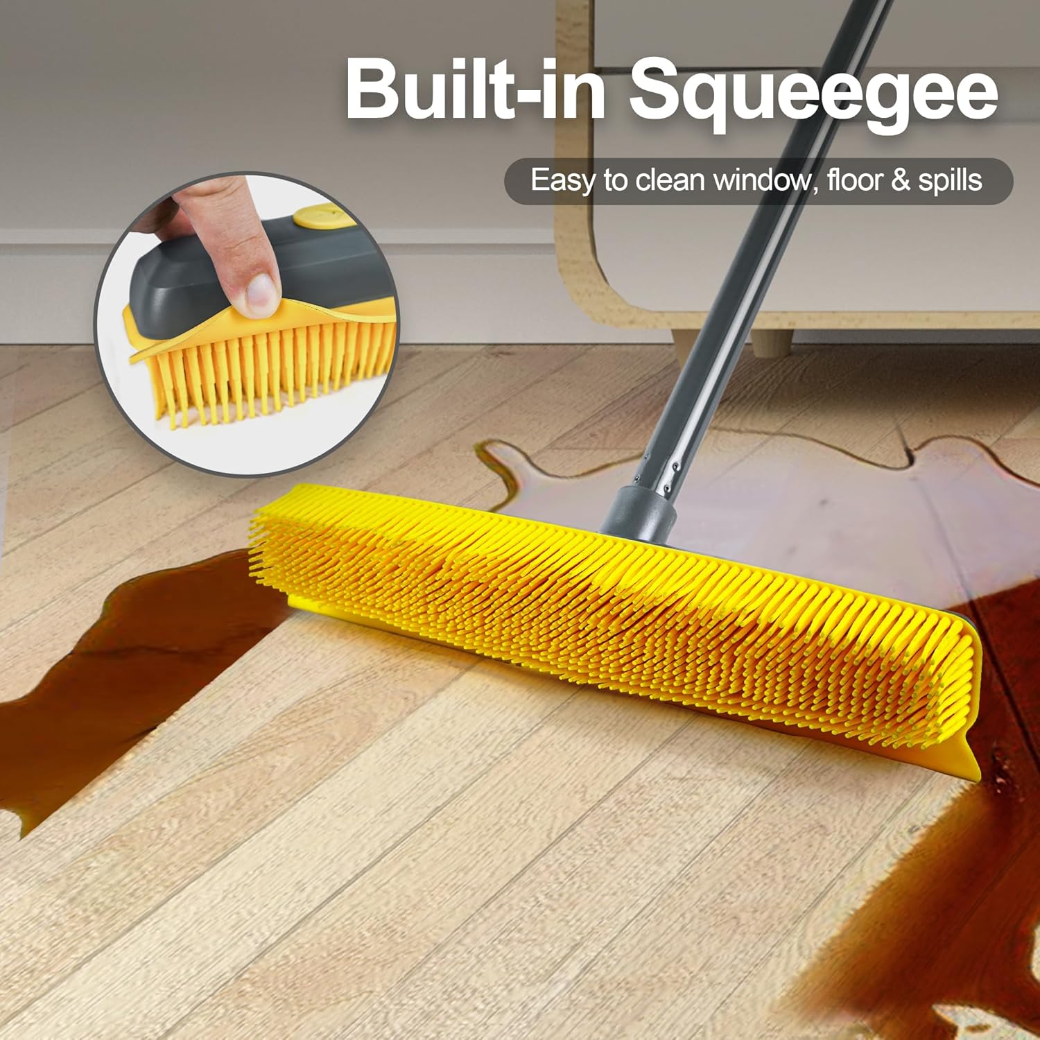 NEWE Rubber Pet Hair Removal Broom with Lint Fur Remover Tool, 57.5 inches Long Handle Silicone