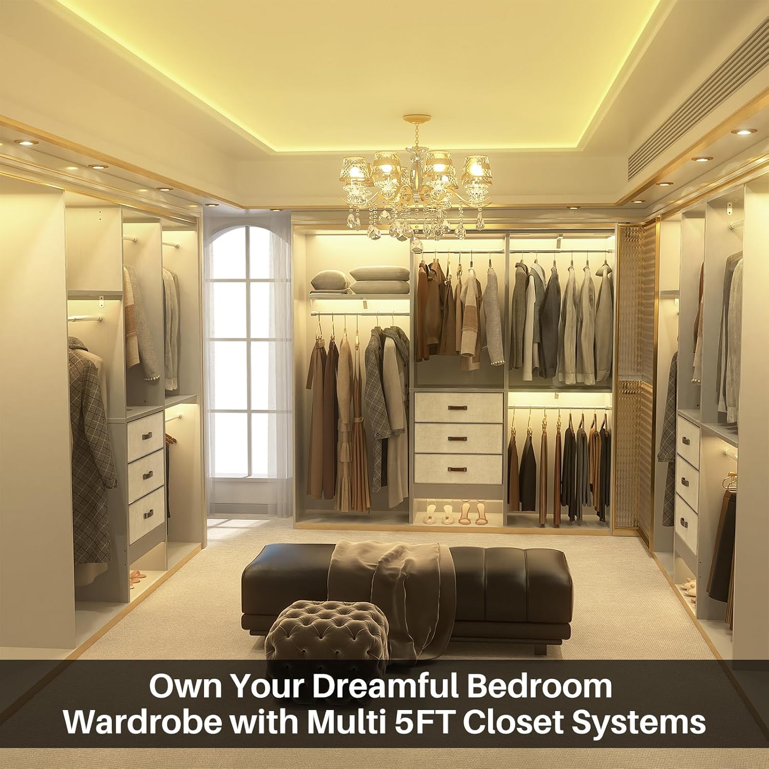 Armocity 5FT Small Closet System with 3 Fabric Drawers, 60 Inches Walk In Closet Organizer System