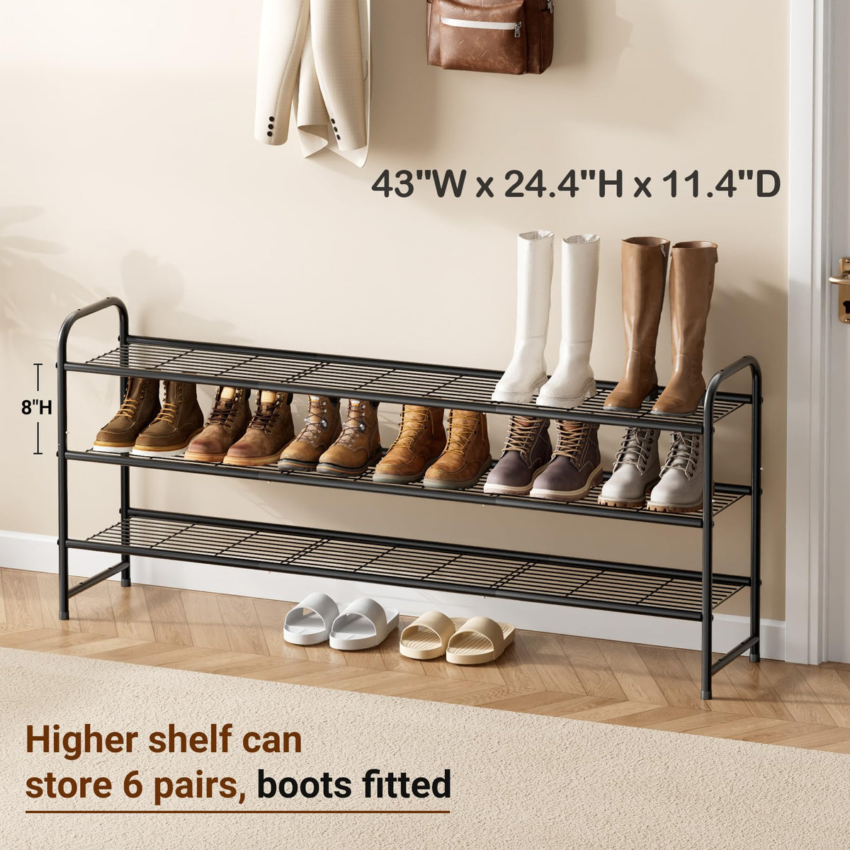 KEETDY 3-Tier Long Shoe Rack for Closet Metal Shoe Organizer for Entryway, Wide Stackable Shoe