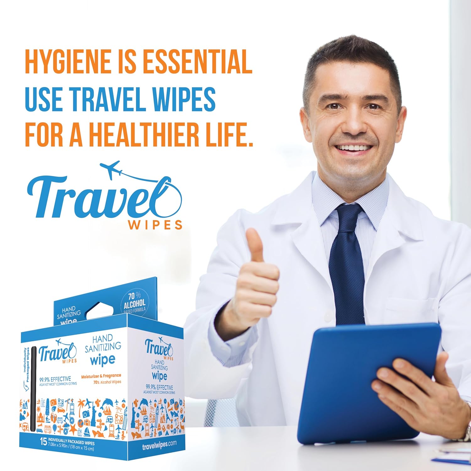 Hand Sanitizing Travel Wipes – 15ct Individually Wrapped | Fresh Citrus Scent, Moisturizing, 70%