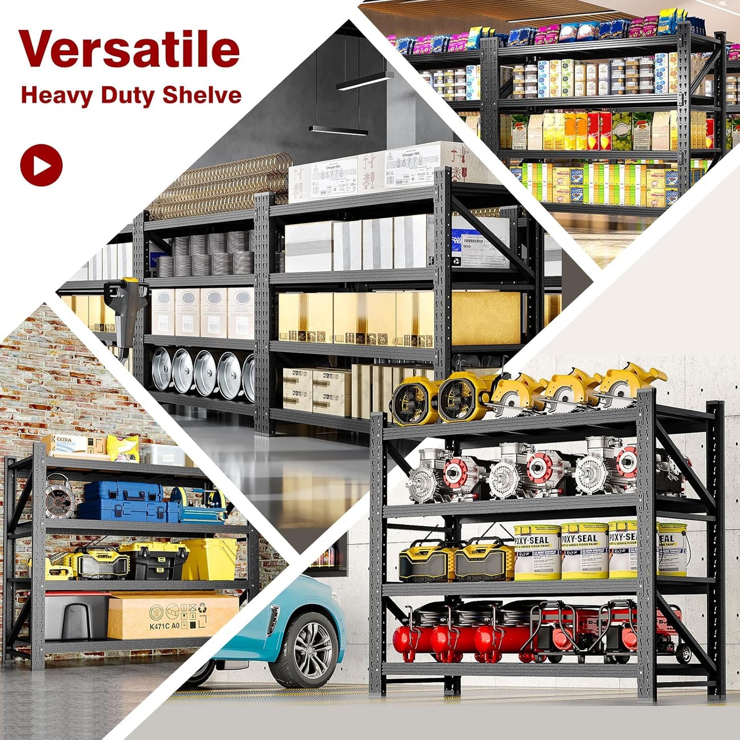 3000LBS Metal Steel Storage Shelves - 48" W Black 4 Tier Heavy Duty Rack Commercial Industrial
