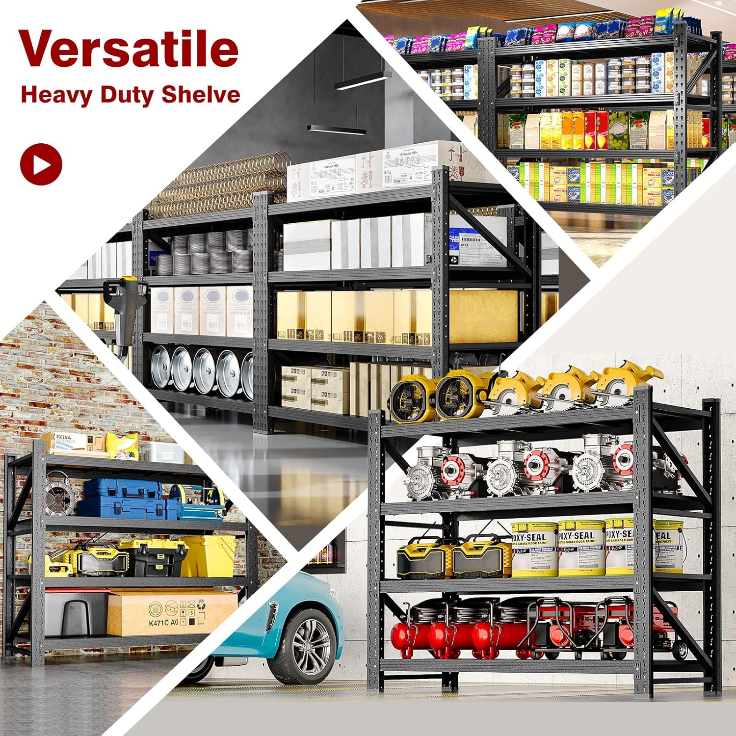 5000LBS Metal Steel Storage Shelves - 71.3" W Black 4 Tier Heavy Duty Rack Commercial Industrial