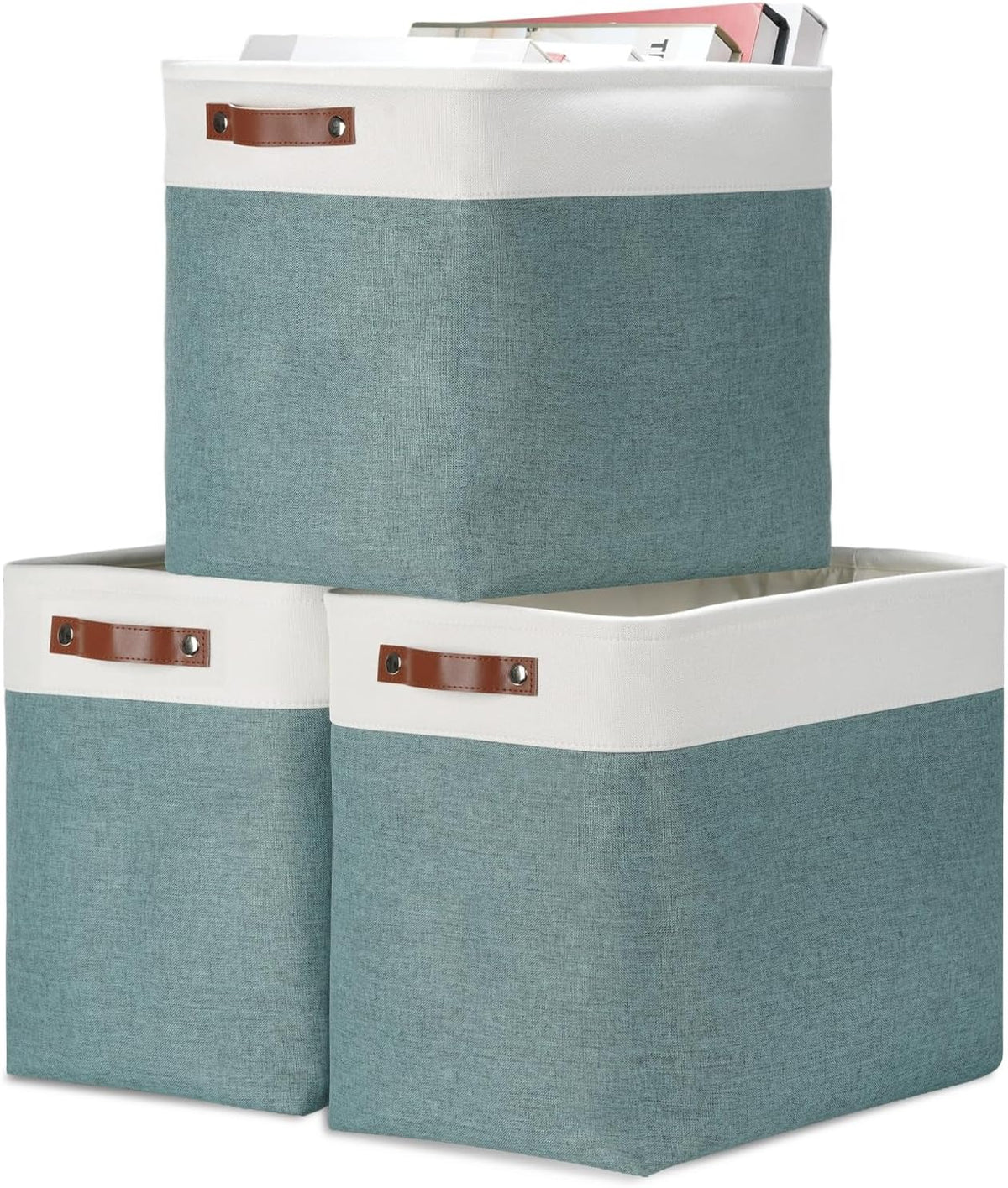 DULLEMELO Large Rectangular Baskets for Blankets 51L Canvas Storage Baskets for Organizing 3 Pack