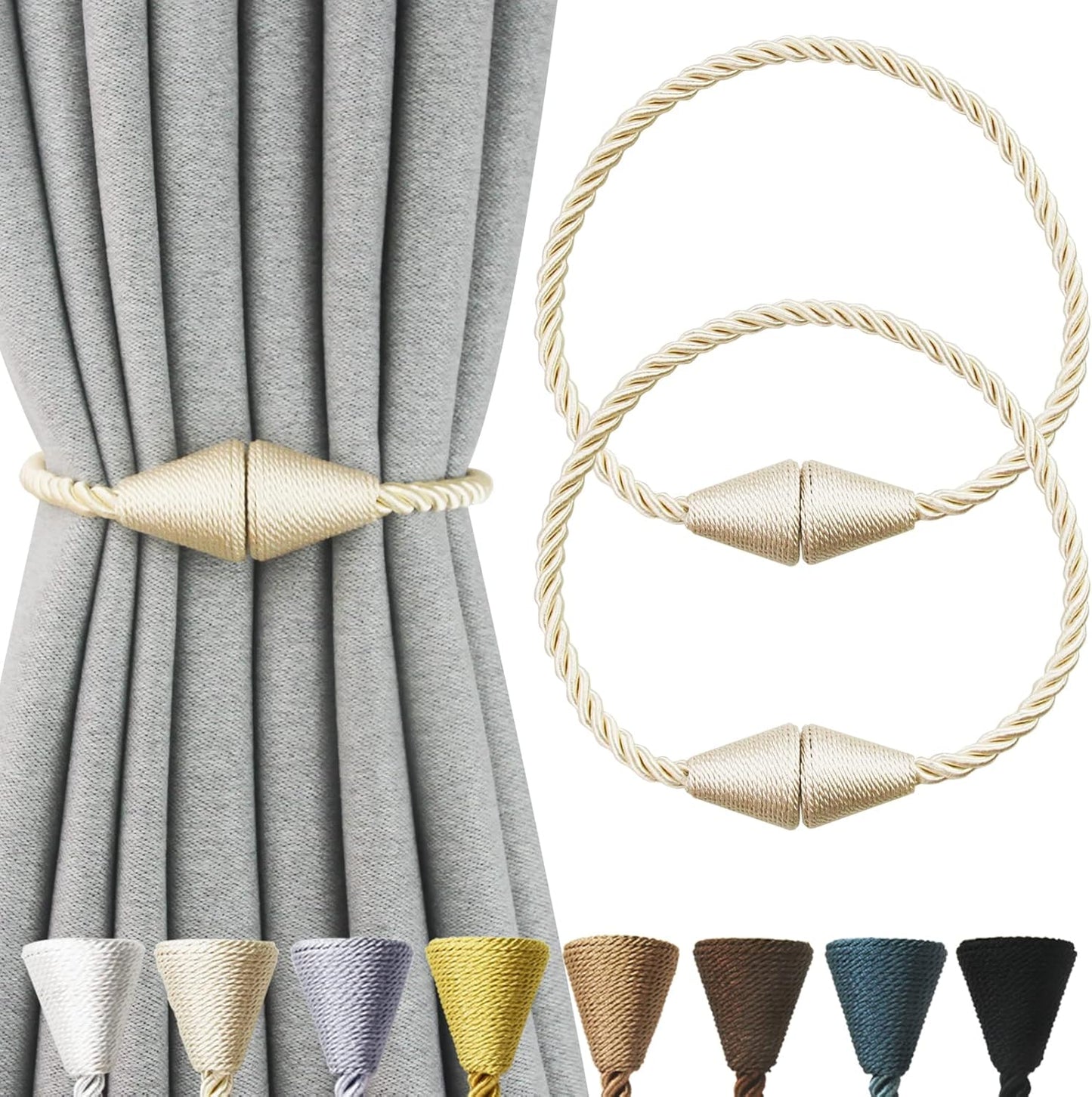 2 Pack Magnetic Curtain Tiebacks Rope Modern Handmade Curtain Tie Backs Decorative Drapes Weave