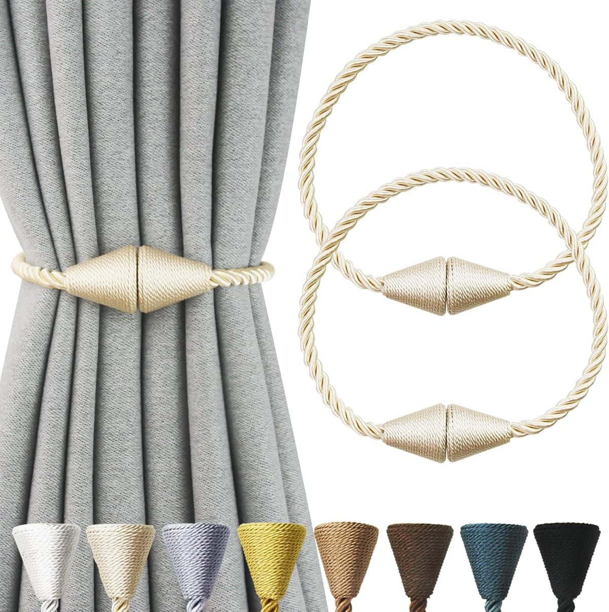2 Pack Magnetic Curtain Tiebacks Rope Modern Handmade Curtain Tie Backs Decorative Drapes Weave