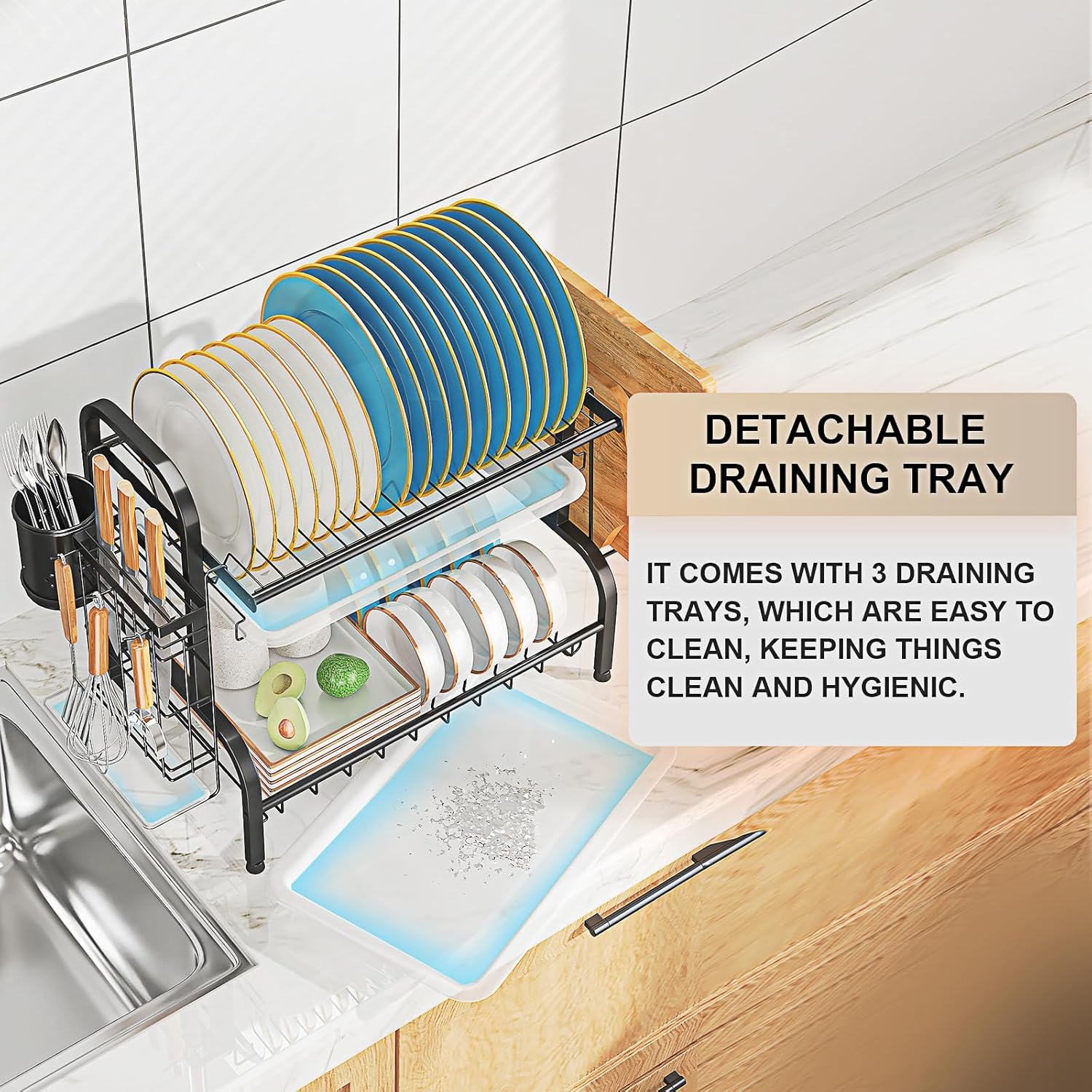 LEGUANG 2-Tier Stainless Steel Dish Drying Rack, Space-Saving Kitchen Organizer for in/Over