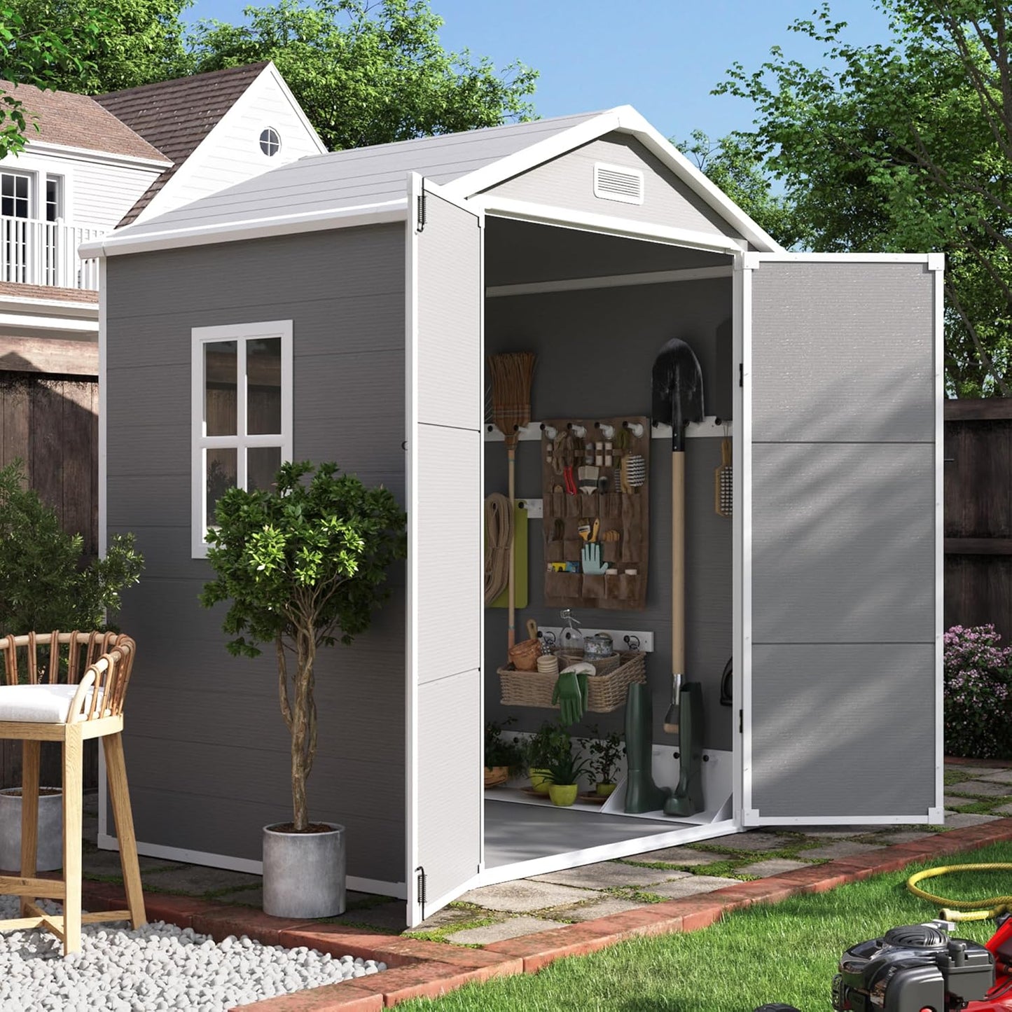 UDPATIO Outdoor Resin Storage Shed 6x4.5 FT, Plastic Garden Shed for Bike, Garbage Can, Tool