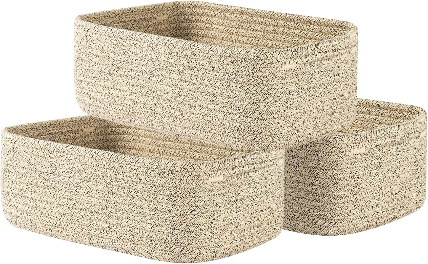 Small Woven Basket, 12 x 8 x 4.5 Inches, Storage Basket for Organizing, Cute Small Rope Shelf