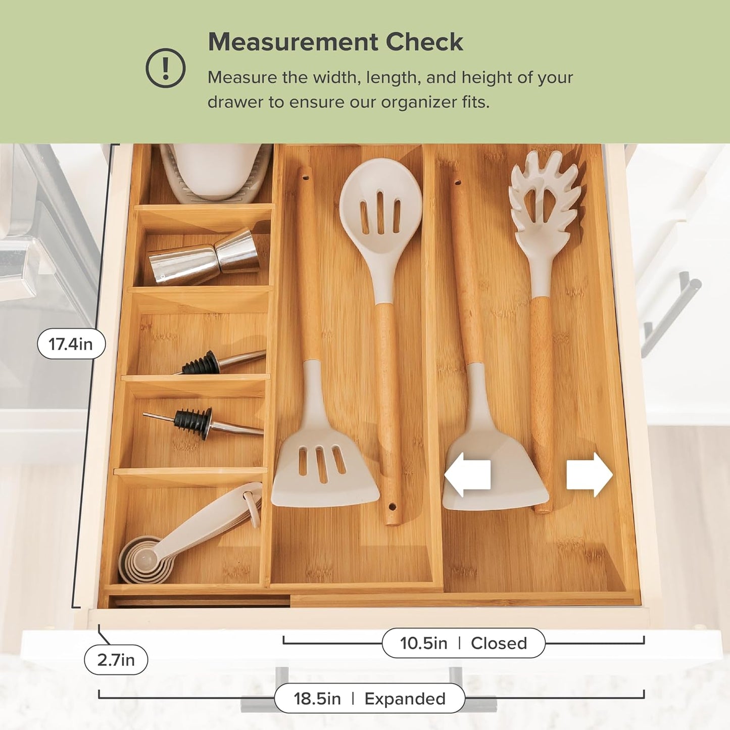 KitchenEdge Adjustable Kitchen Drawer Organizer for Utensils and Junk, Food-Safe Contract Grade