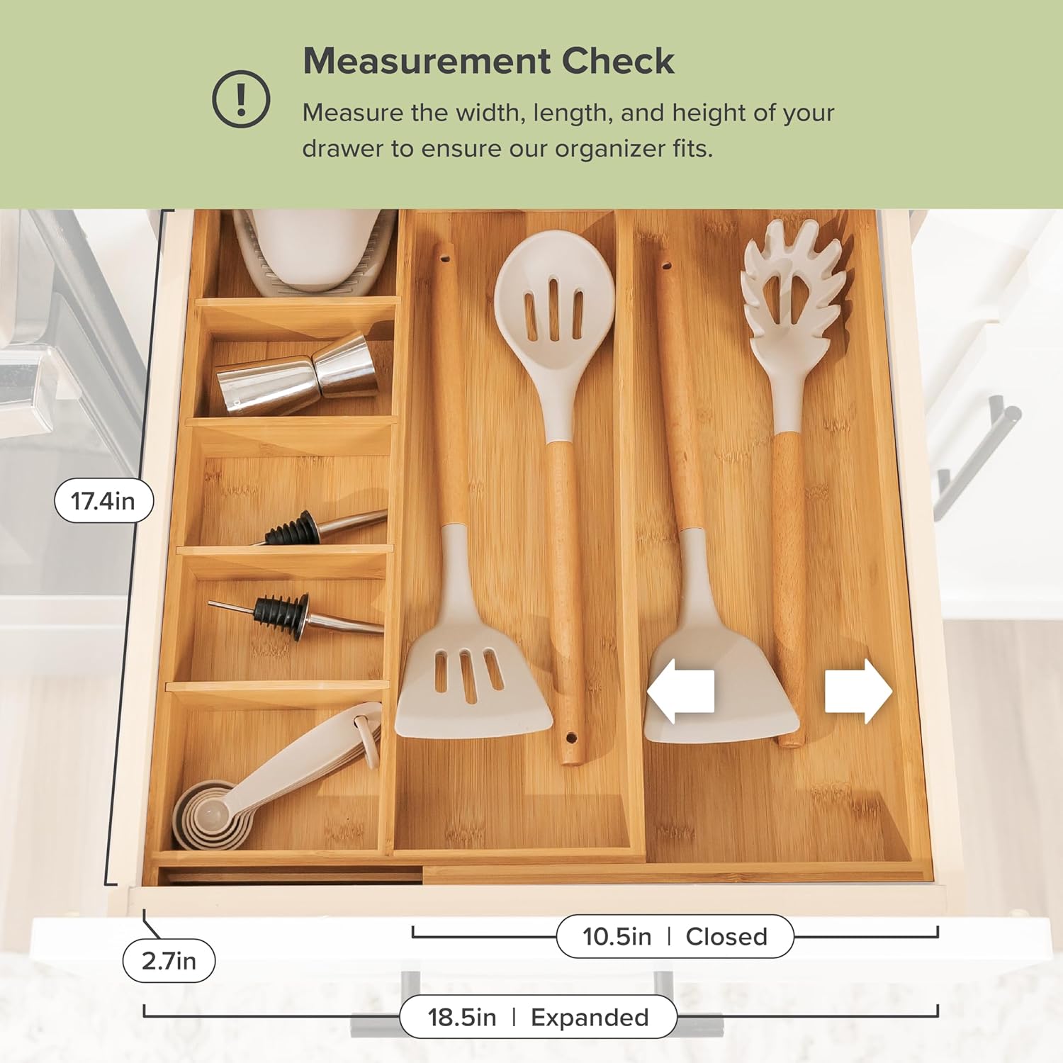 KitchenEdge Adjustable Kitchen Drawer Organizer for Utensils and Junk, Food-Safe Contract Grade