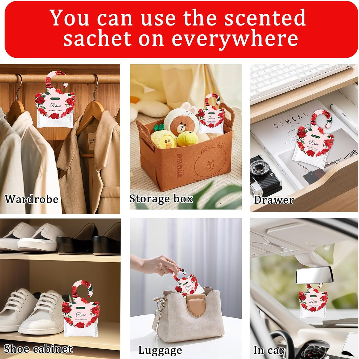 15 Packs Rose Scented Sachets Bag for Drawers and Closets, Air Freshener for Home Fragrance Sachet