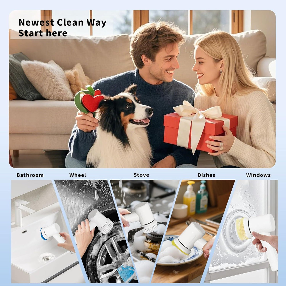 Electric Scrubber Spin- Rechargeable Cordless Handheld Spin Brush with 4 Replacement Brushs with 2