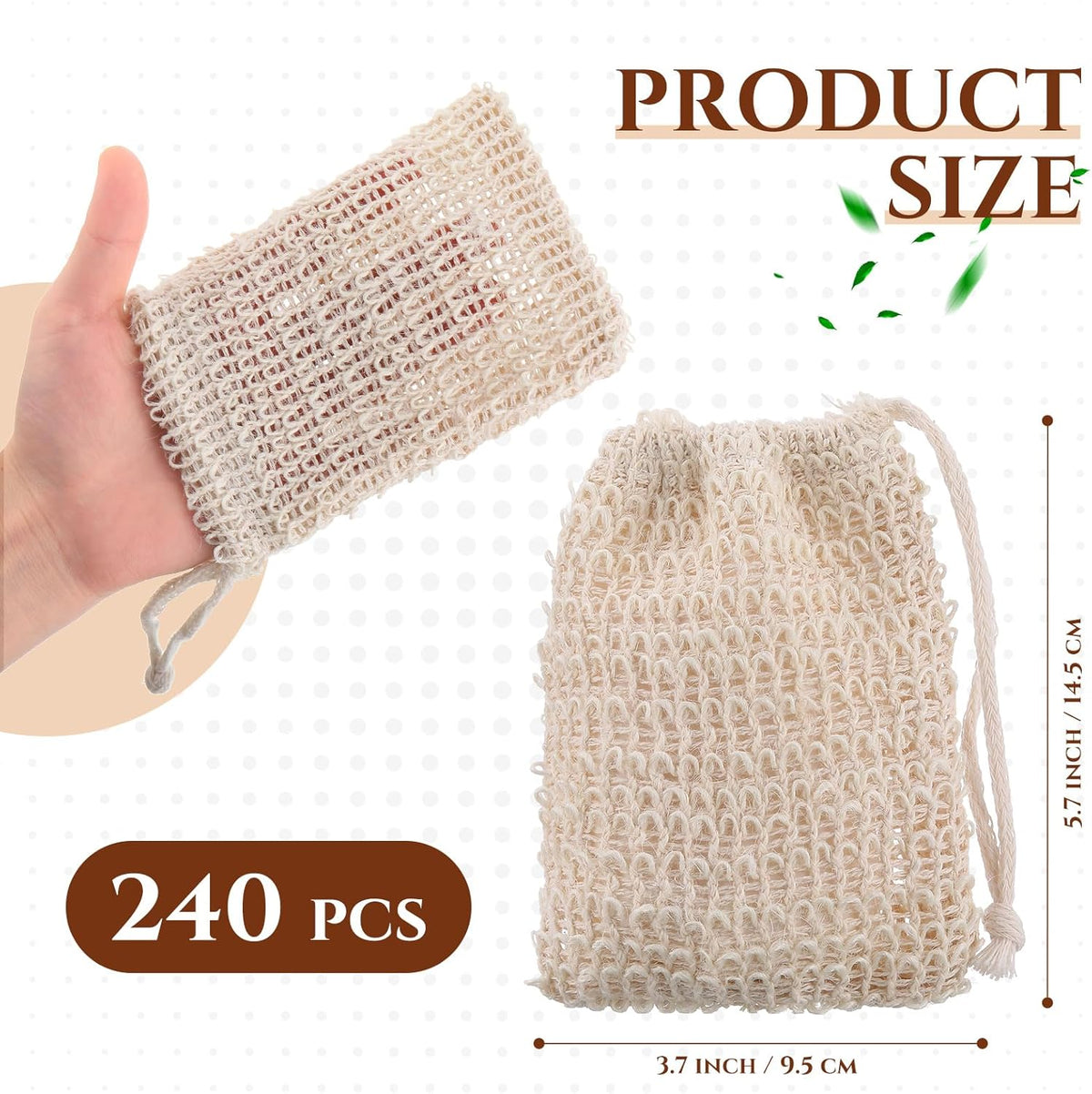 Rtteri 240 Pcs Soap Exfoliating Bag, Natural Sisal Soap Pouch Saver Body Shower Bar Mesh Body Net