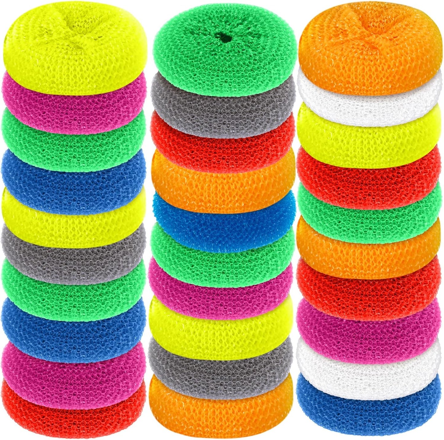 Blulu Plastic Dish Scrubbers for Dishes Pot Round Nylon Pad, Mesh Scouring Non Scratch Pads(Rainbow