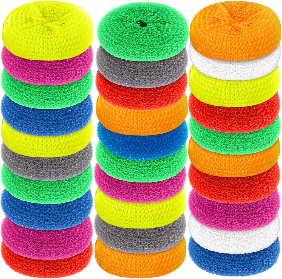 Blulu Plastic Dish Scrubbers for Dishes Pot Round Nylon Pad, Mesh Scouring Non Scratch Pads(Rainbow