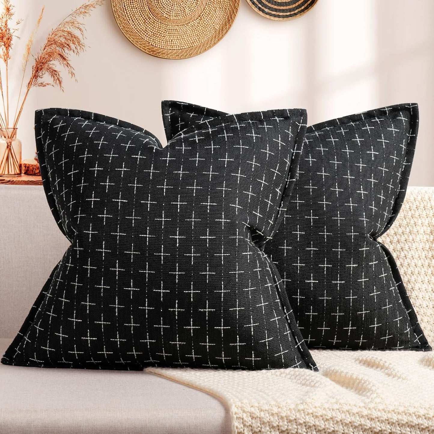 ZWJD Pillow Covers 22x22 Set of 2 Soft Polyester Textured Pillow Covers with Stylish Flange Edge