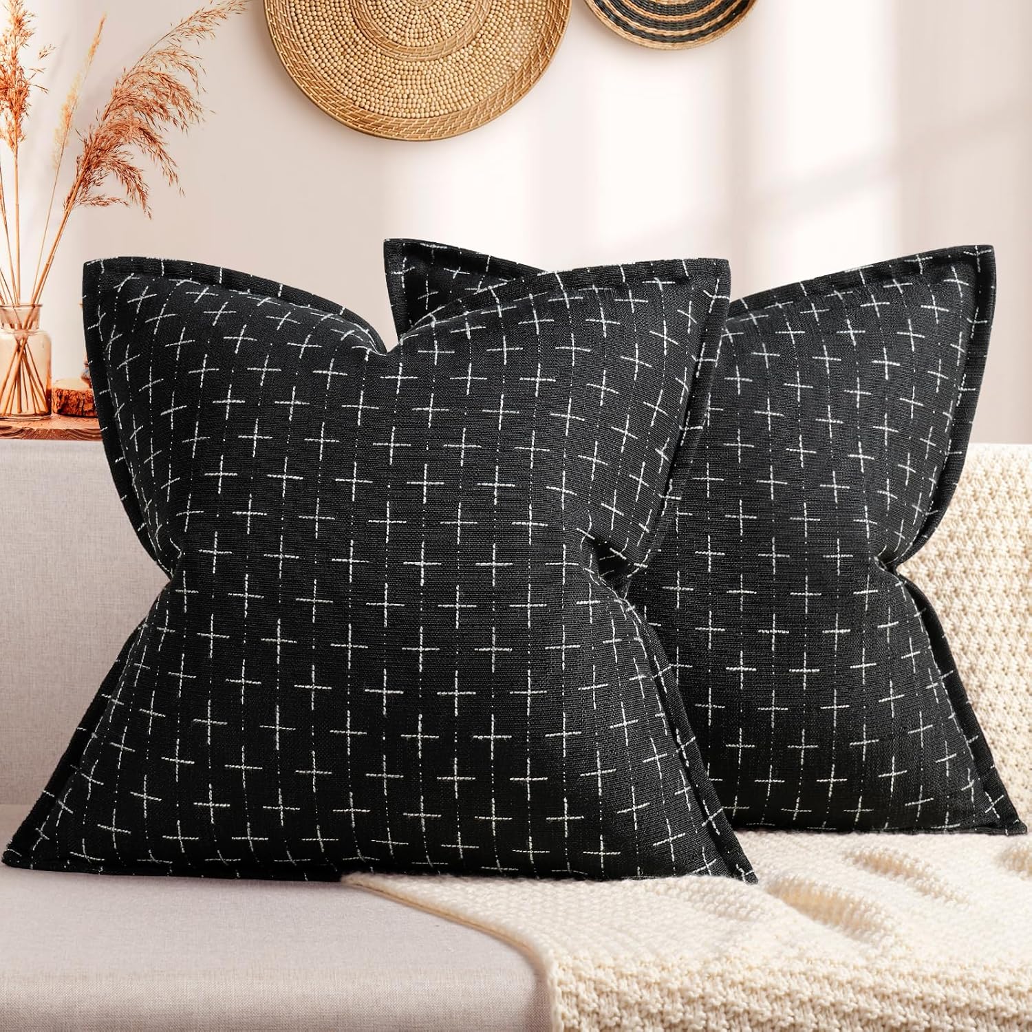 ZWJD Pillow Covers 18x18 Set of 2 Soft Polyester Textured Pillow Covers with Stylish Flange Edge