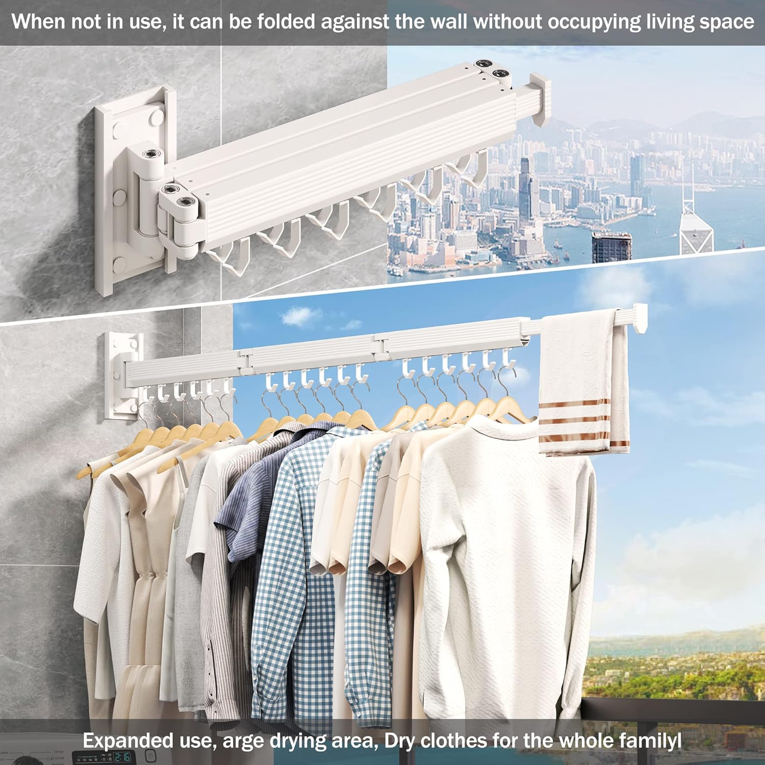 Wall Mounted Clothes Drying Rack, Collapsible Laundry Drying Rack, Retractable Foldable Drying Rack