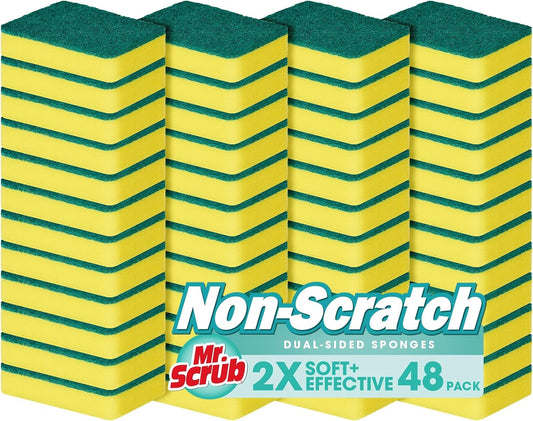 Sponges Kitchen Scrub Dish Sponge Scouring Pad, 48 Pack Cleaning Brush Scrubber Supplies for Soap