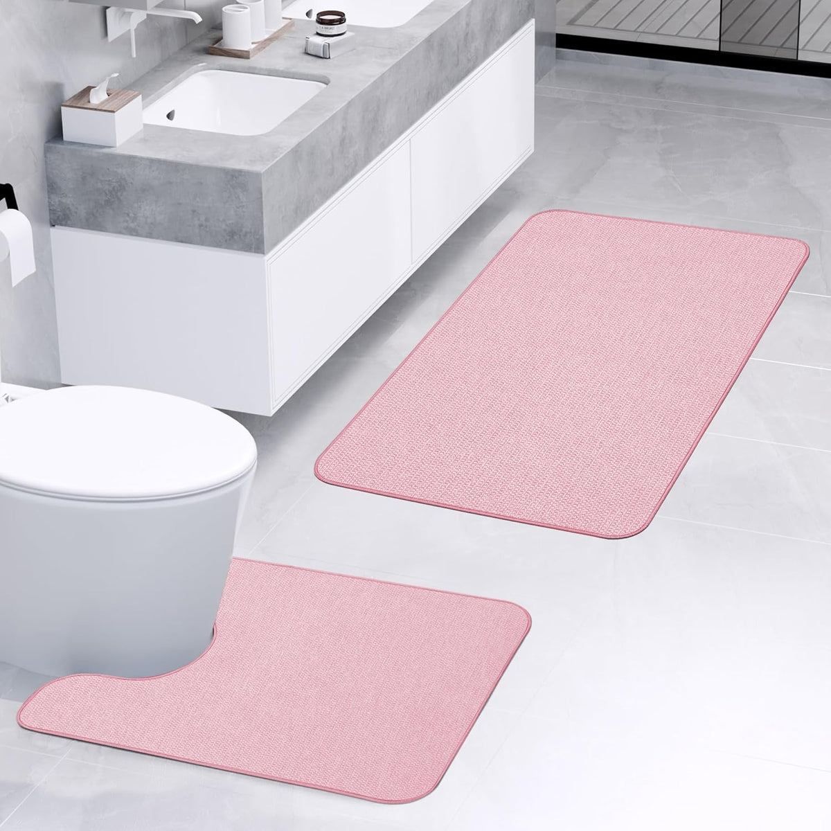 Bathroom Rugs Set 2 Pieces,Thin Bathroom Mats,Toilet Rugs,Quick Dry,Non-Slip,Machine Washable,Low