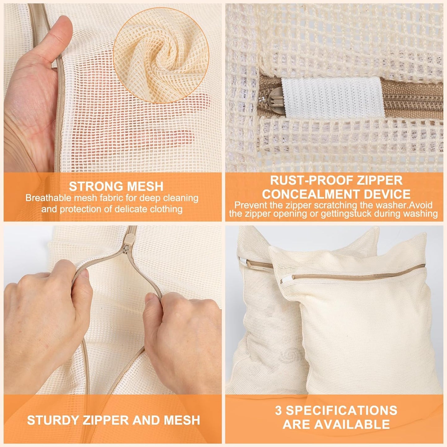 6-Piece Bag, Durable Cotton Mesh Laundry Bag, Sturdy Zipper, Breathable Mesh, Exquisite Laundry Bag