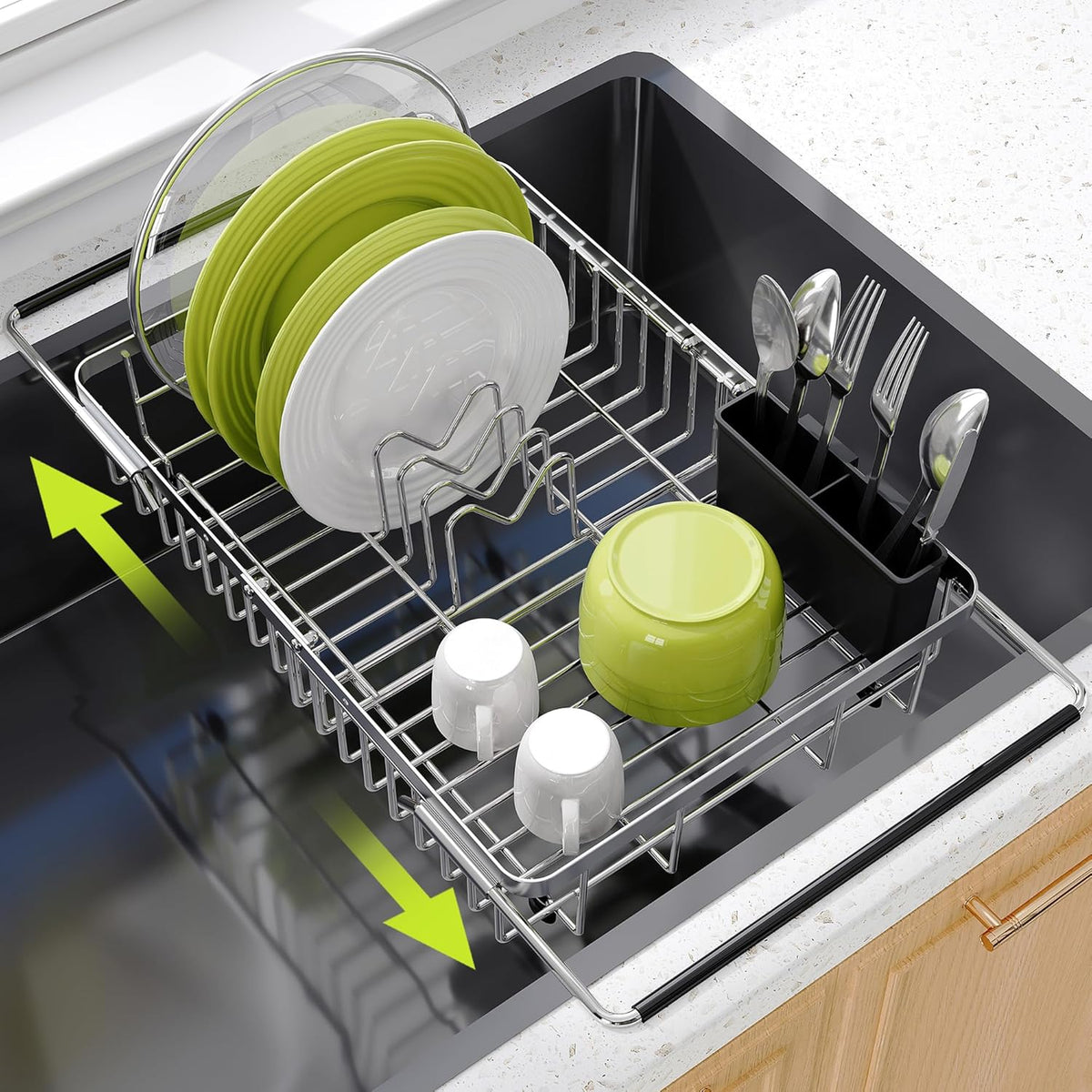 JASIWAY Dish Drying Rack in Sink, Expandable Stainless Steel Dish Drainer for Kitchen Sink, Dish