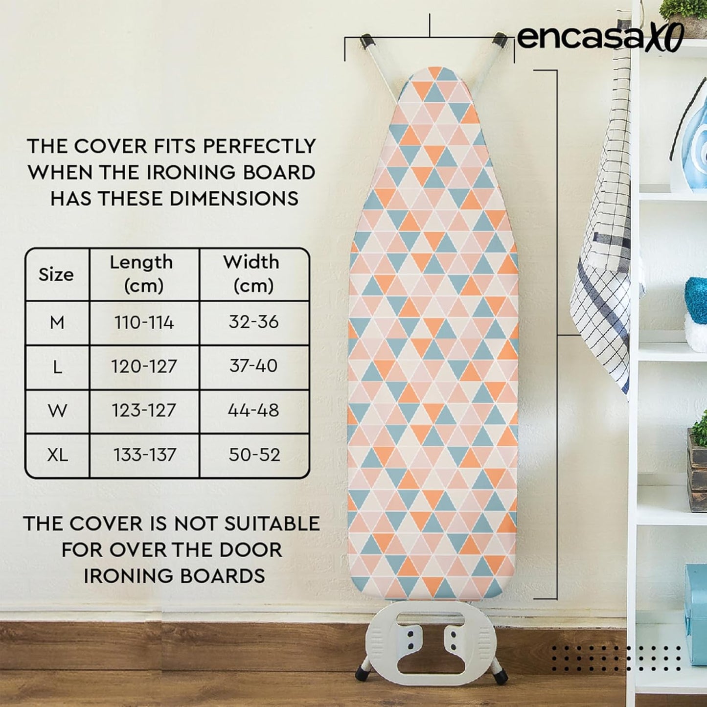 Encasa XO Ironing Board Cover and Pad - Thick 4mm Felt, Heat & Scorch-Resistant, Fits Medium Boards