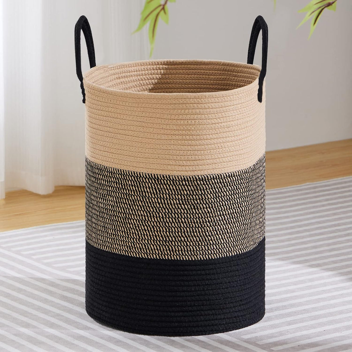 VIPOSCO Large Laundry Hamper, Tall Woven Rope Storage Basket for Blanket, Toys, Dirty Clothes in
