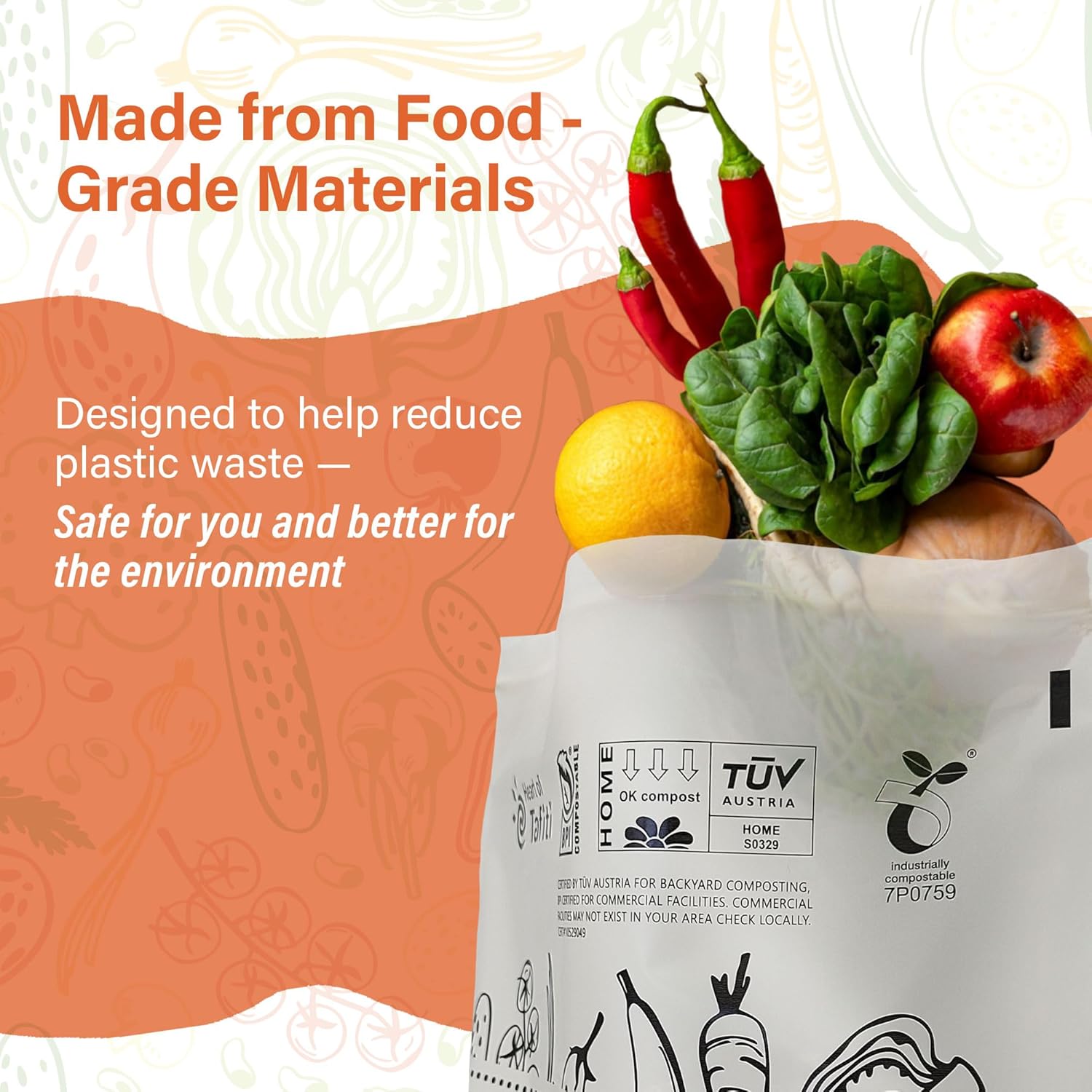 Compostable Food Storage Bags 110 Count, Extra Thick and Reusable, Eco-Friendly, Certified US BPI