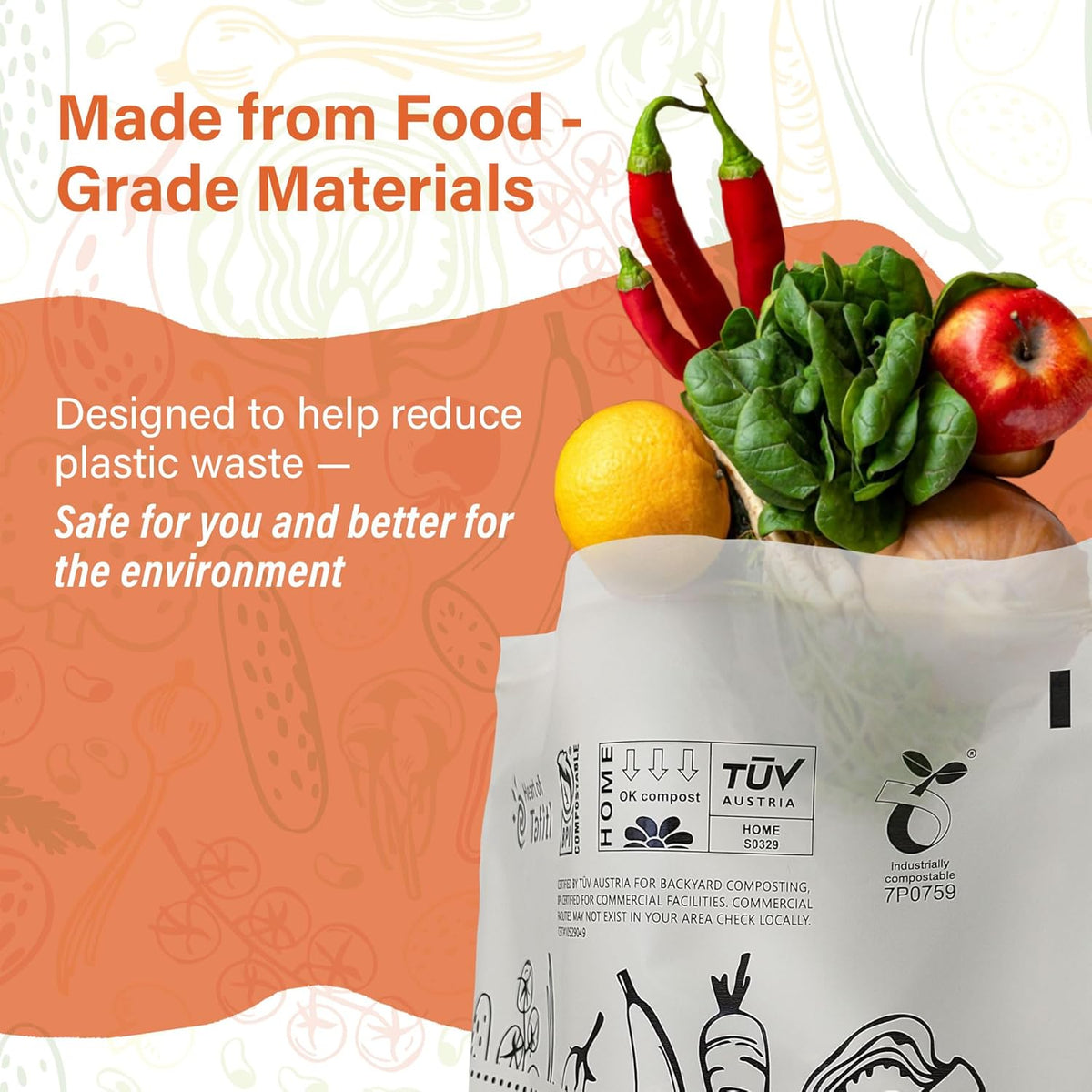 Compostable Food Storage Bags, Large Gallon Resealable Freezer Bags, 60 Count, 10.5 x 10.6 inches
