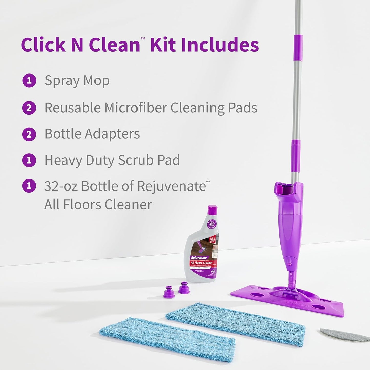 Rejuvenate Click N Clean Multi-Surface Spray Mop All-in-One Kit Cleans and Revitalizes Floors, 1