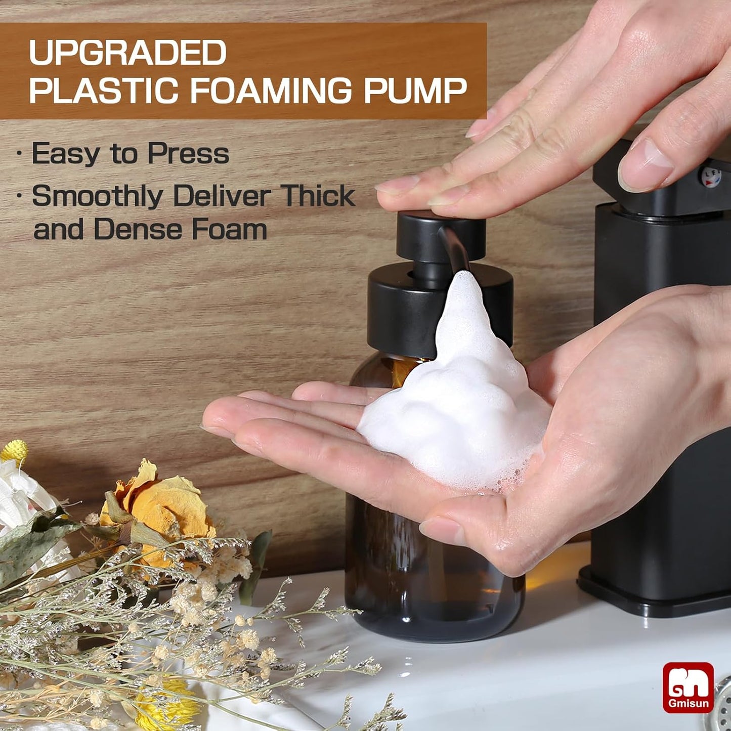 GMISUN Foaming Soap Dispenser, 8.5 fl oz / 250ml Amber Glass Foam Soap Dispenser for Bathroom &
