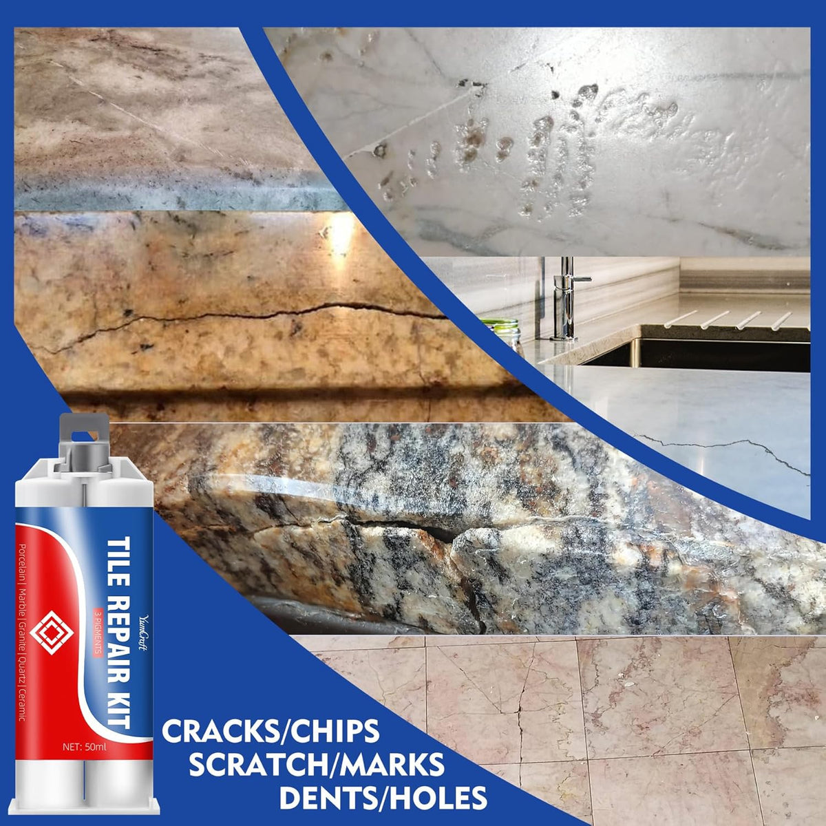 Tile Repair Kit, Ceramic Tile Repair Kit for Bathtub Crack and Hole, Porcelain Tile Chip Repair